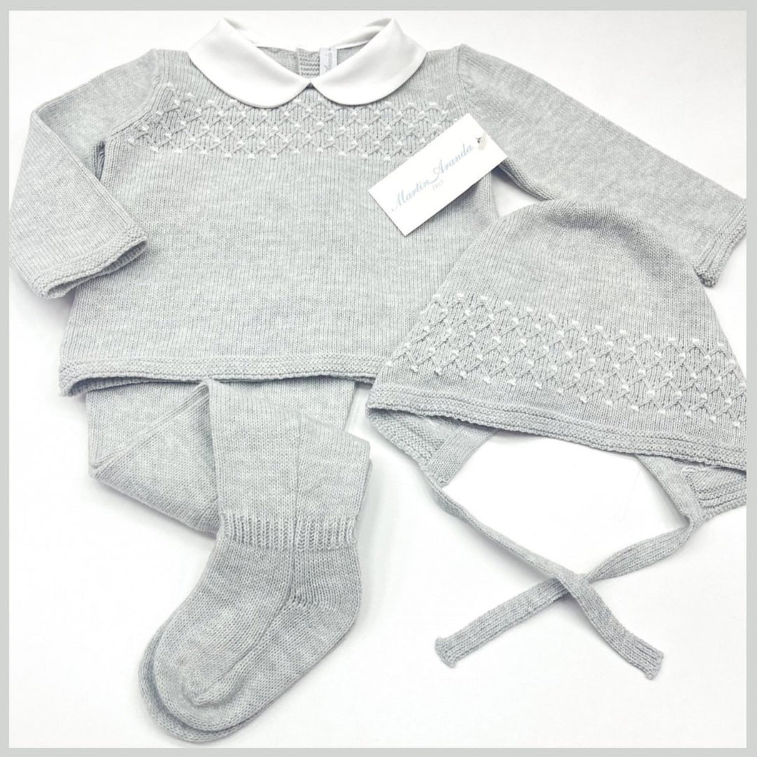 Martin Aranda Grey  Knitted 3 piece Jumper, Leggings & hat set