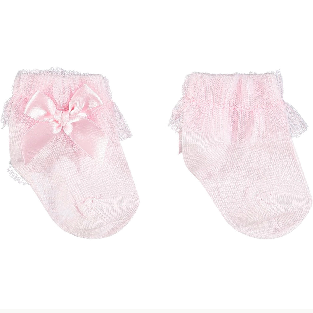 Little A 'ELOISE' Baby Pink Tulle Ankle Socks LA22326