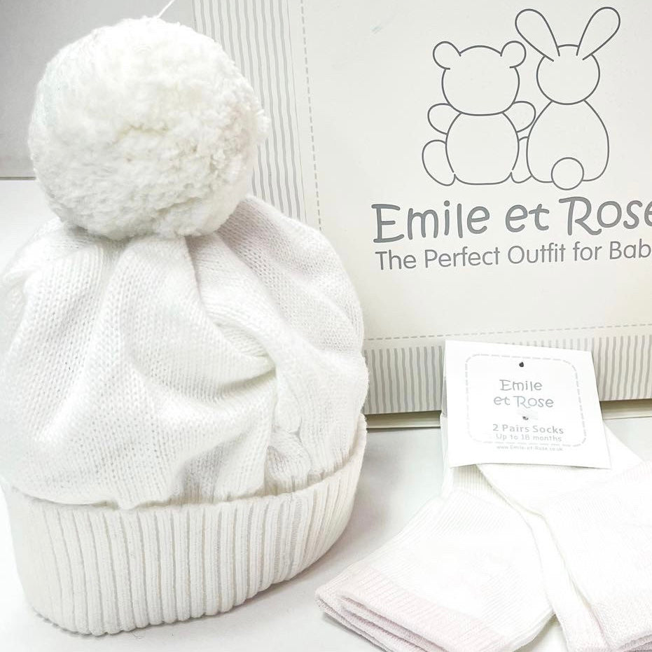 Emile et rose Baby Girls Cream Knitted Bobble Hat