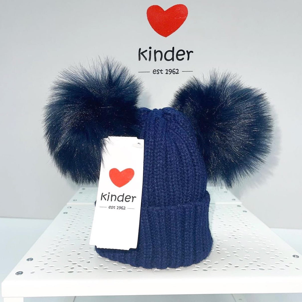 Kinder Baby navy Knitted double Bobble Hat