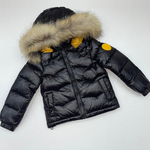 Clix Boys Black Padded Coat with Fur Trim Hood
