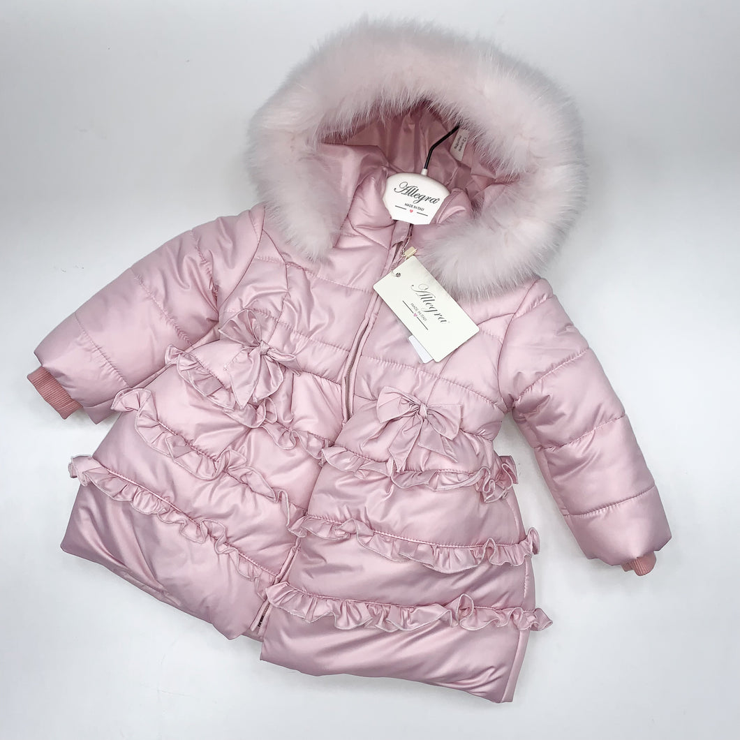 Allegra girls pink coat with fur trim hood