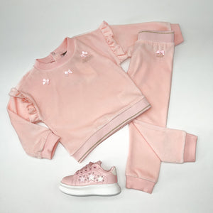 Le Chic baby girls pink velour jogger set C1127307217