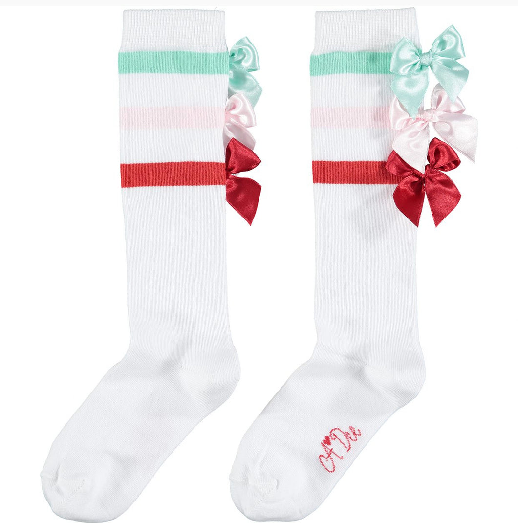 White Bow knee high sock Elizabeth S221902