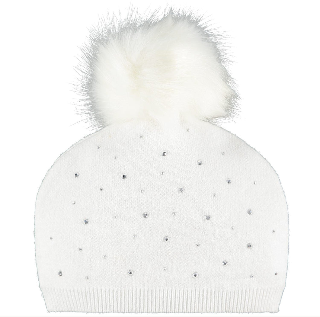 LITTLE A White sparkle Pom Pom Knitted hat ANGEL LW21907