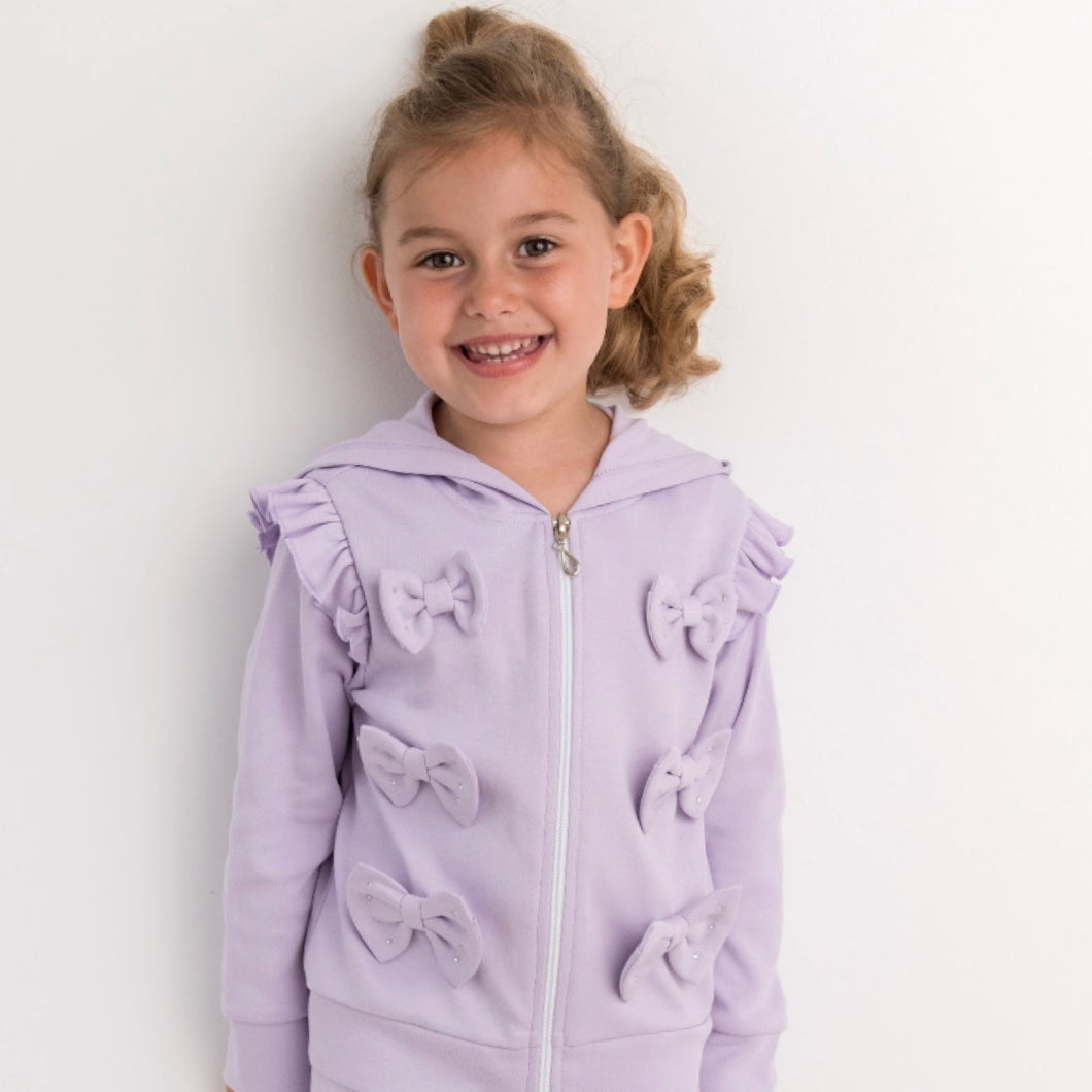 Caramelo Girls Lilac Diamante Bow Zip Up Hoodie 0314148