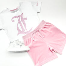 Load image into Gallery viewer, Juicy Couture Girls White T shirt and Velour Short Set
