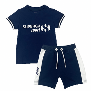Superga sport Navy short set with logo motif
