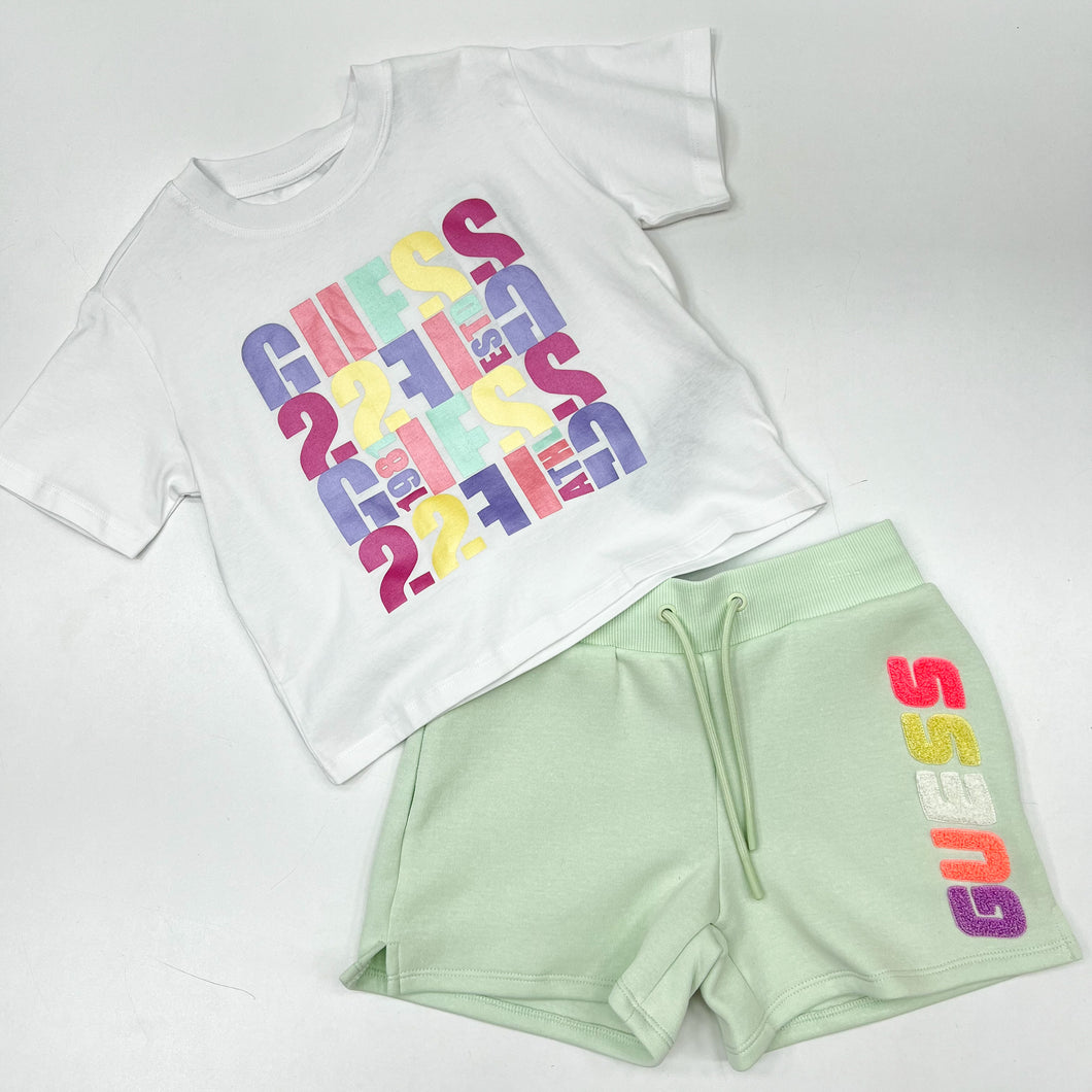 Guess Mint And White Shorts Set